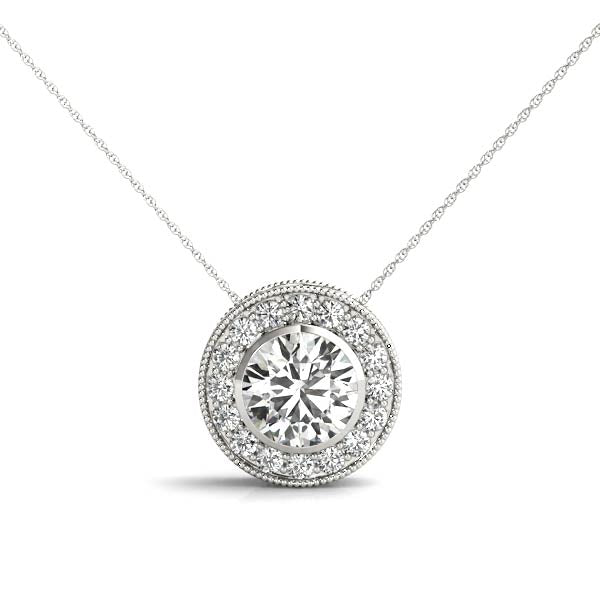 Nika Round Bezel Halo Pendant in White Gold