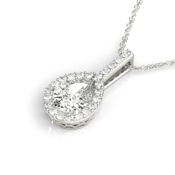 Aylin Pear Halo Pendant in White Gold
