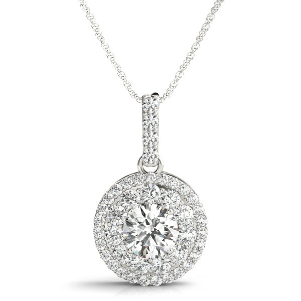 Almuth Round Double Halo Drop Pendant in Platinum
