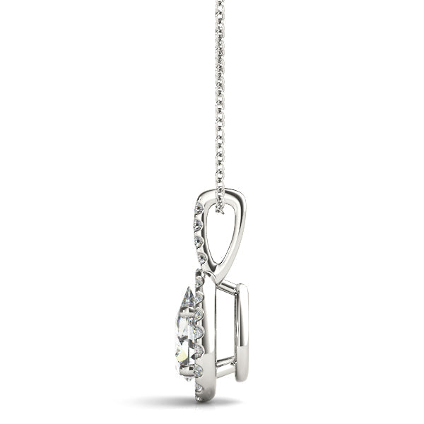 Alessandra Pear Halo Pendant in White Gold