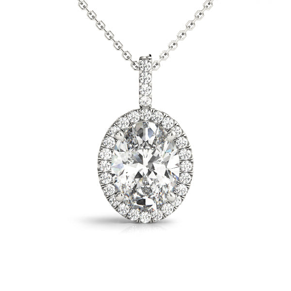 Lioba Oval Halo Pendant in White Gold