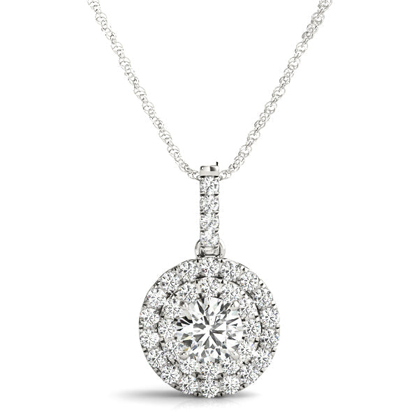 Gesine Round Double Halo Pendant in Platinum