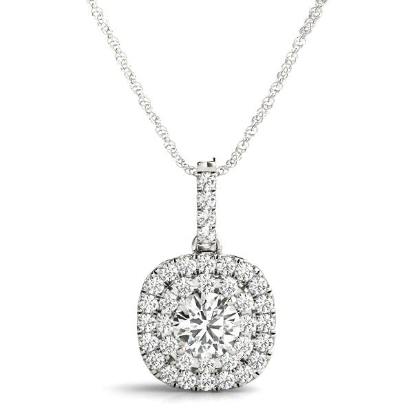 Dana Round Double Halo Pendant in Platinum