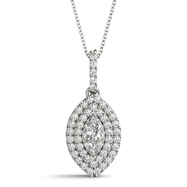 Arabella Marquise Double Halo Pendant in White Gold