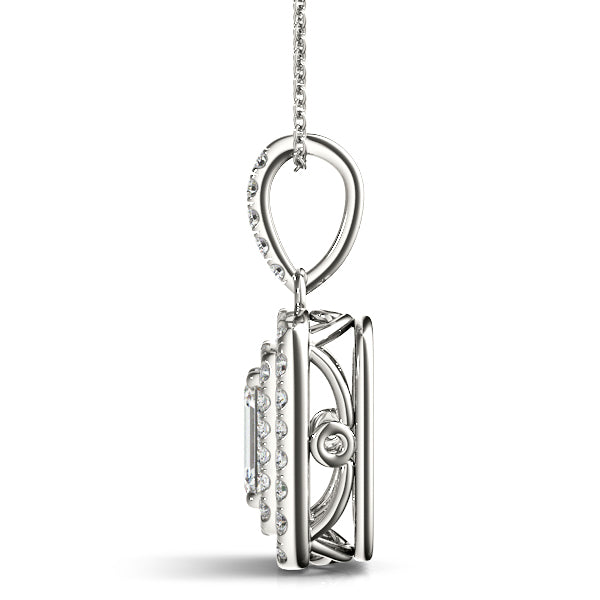 Alisa Emerald Double Halo Pendant in White Gold