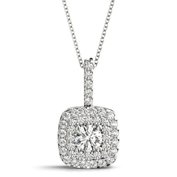 Camellia Round Double Halo Pendant in White Gold