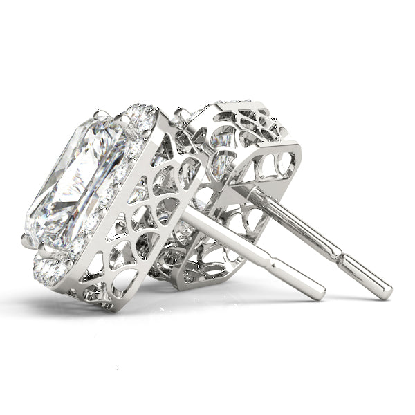 Isolde Emerald Halo Stud Earrings in White Gold