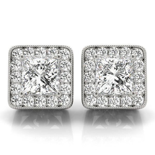 Elara Halo Stud Earrings in 14K White Gold