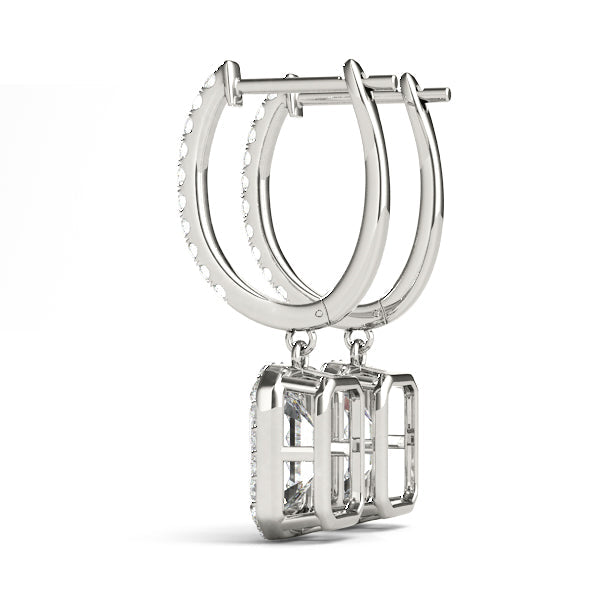 9K Weißgold Emerald-Cut Halo Creolen Ohrhänger