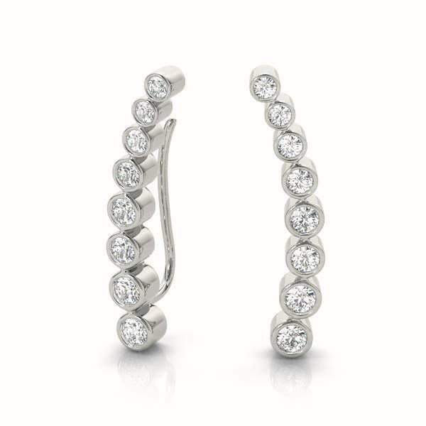 Moderne Creolen Ear Climber mit Zargenfassung aus 9K Weißgold