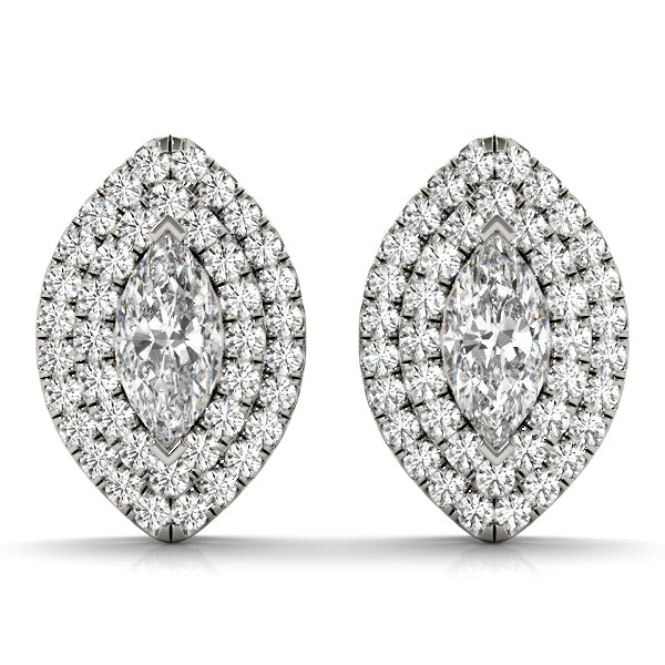 9K Weißgold Marquise Double-Halo Diamant-Ohrstecker