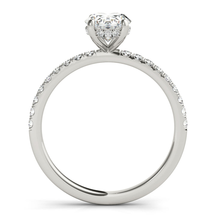 Elbsandstein Filigraner Pavé-Verlobungsring aus 9K Weißgold mit Ovalschliff