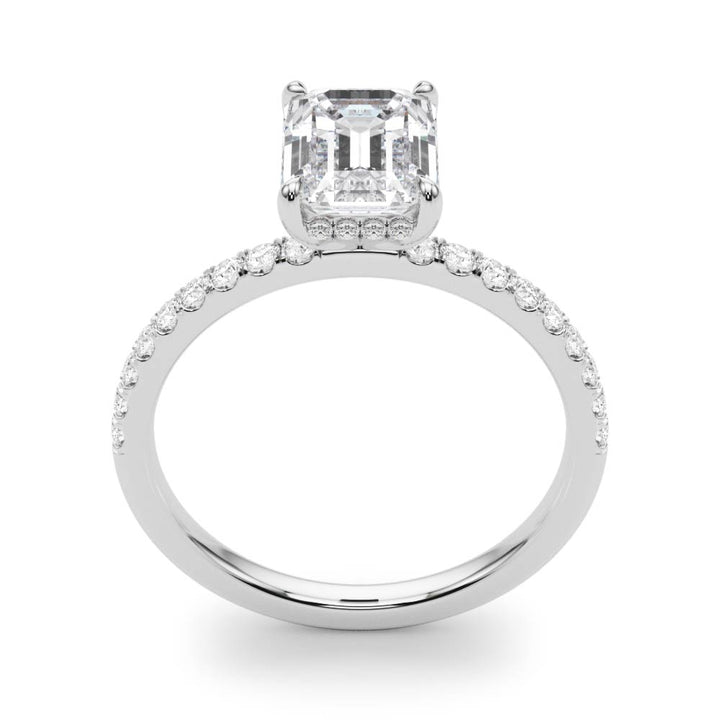 Münster Hidden Halo Pavé Verlobungsring in 9K Smaragd Weißgold