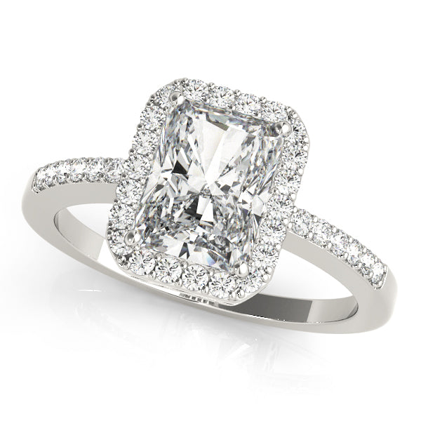 Bodensee Halo-Verlobungsring aus 9K Weißgold mit Smaragdschliff