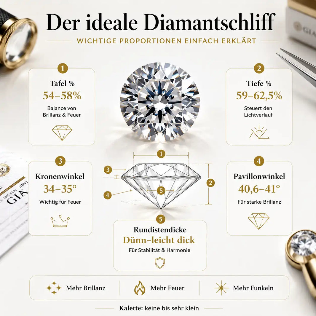 Der ideale Diamantschliff: Die wichtigsten Proportionen einfach erklärt