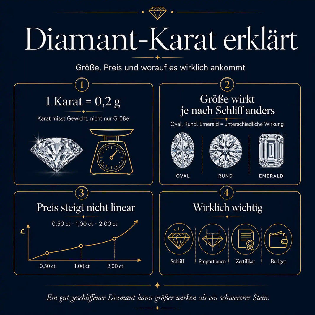 Diamant-Karat erklärt: Größe, Preis und worauf es wirklich ankommt