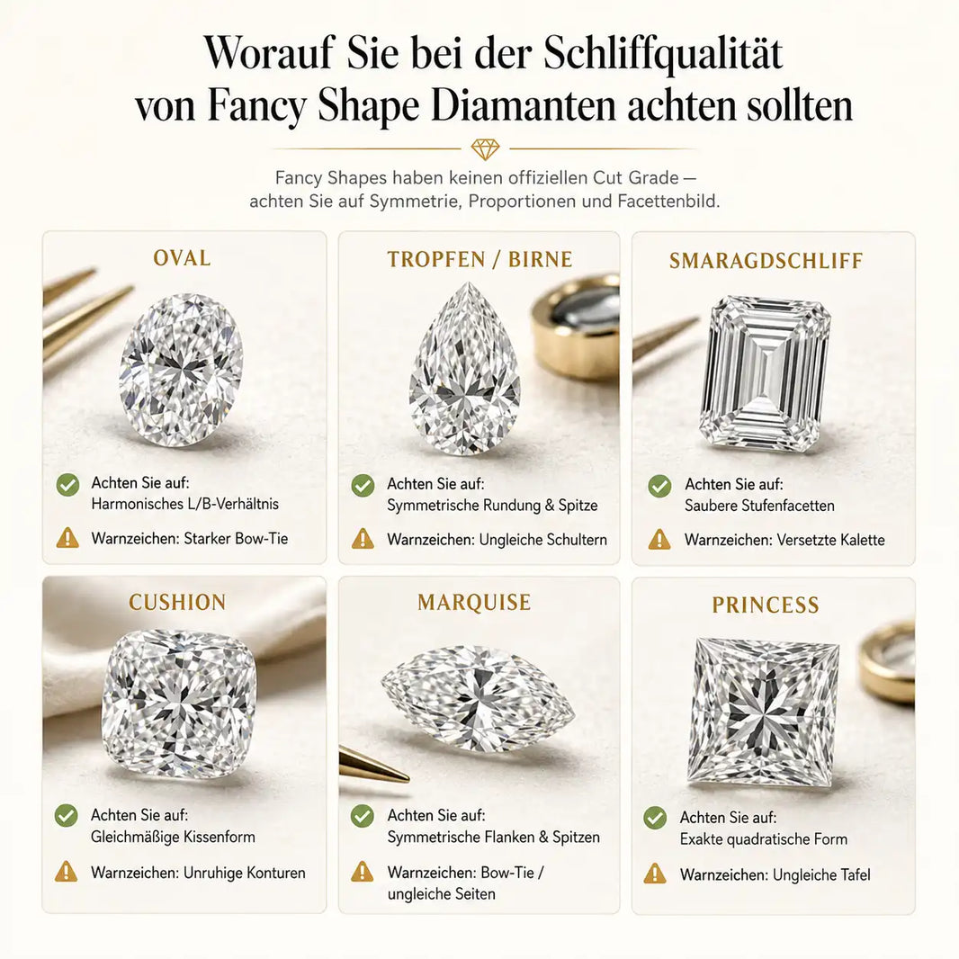 Worauf Sie bei der Schliffqualität von Fancy Shape Diamanten achten sollten: